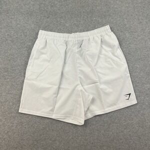 Gymshark Arrival Shorts Mens XL‎ White 7" Crest Zipper Pockets Drawstring Light